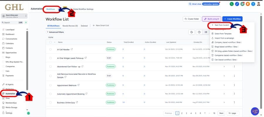 ghl workflow creation