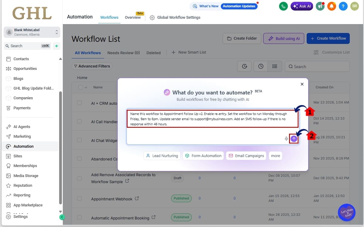 AI Workflow Builder
 - Use the AI Workflow Builder Prompt