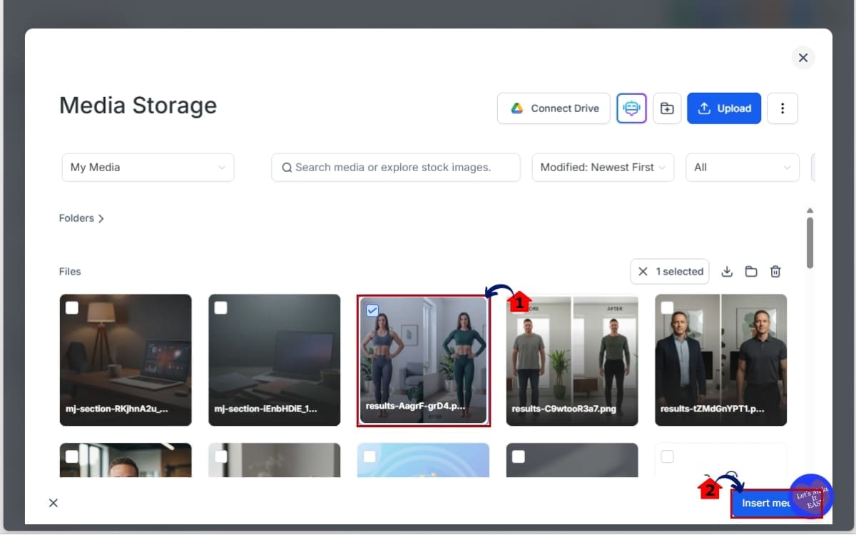 GoHighLevel Course media import
 - Select the file and insert in the lesson