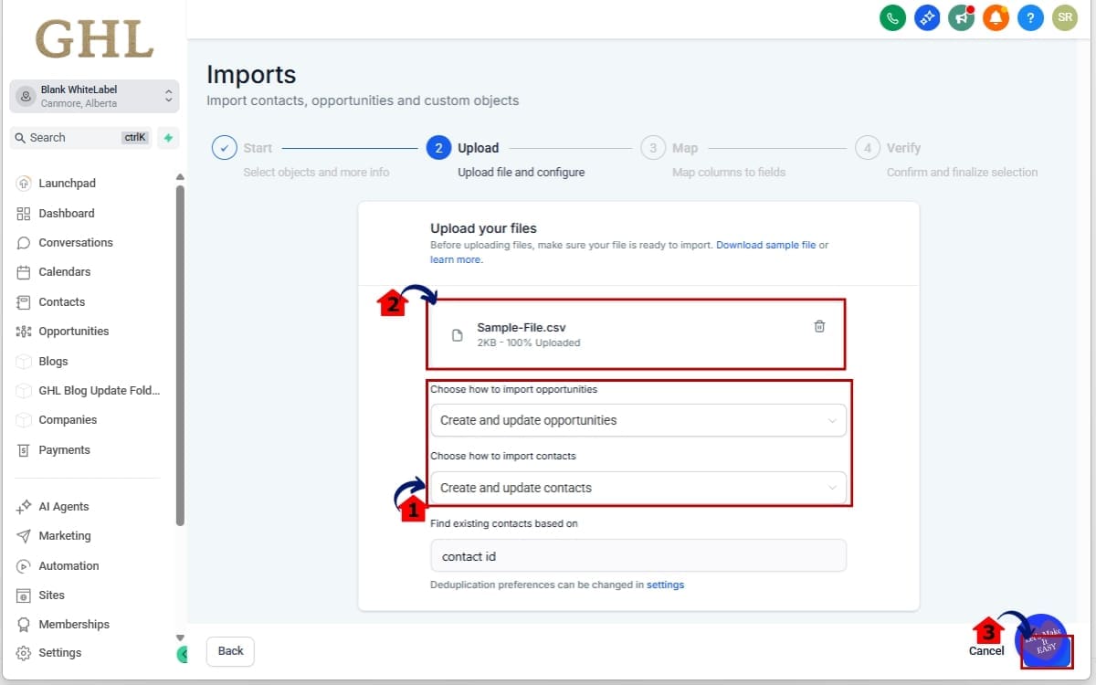 Custom Object Import - Choose Import Mode and Upload Files
