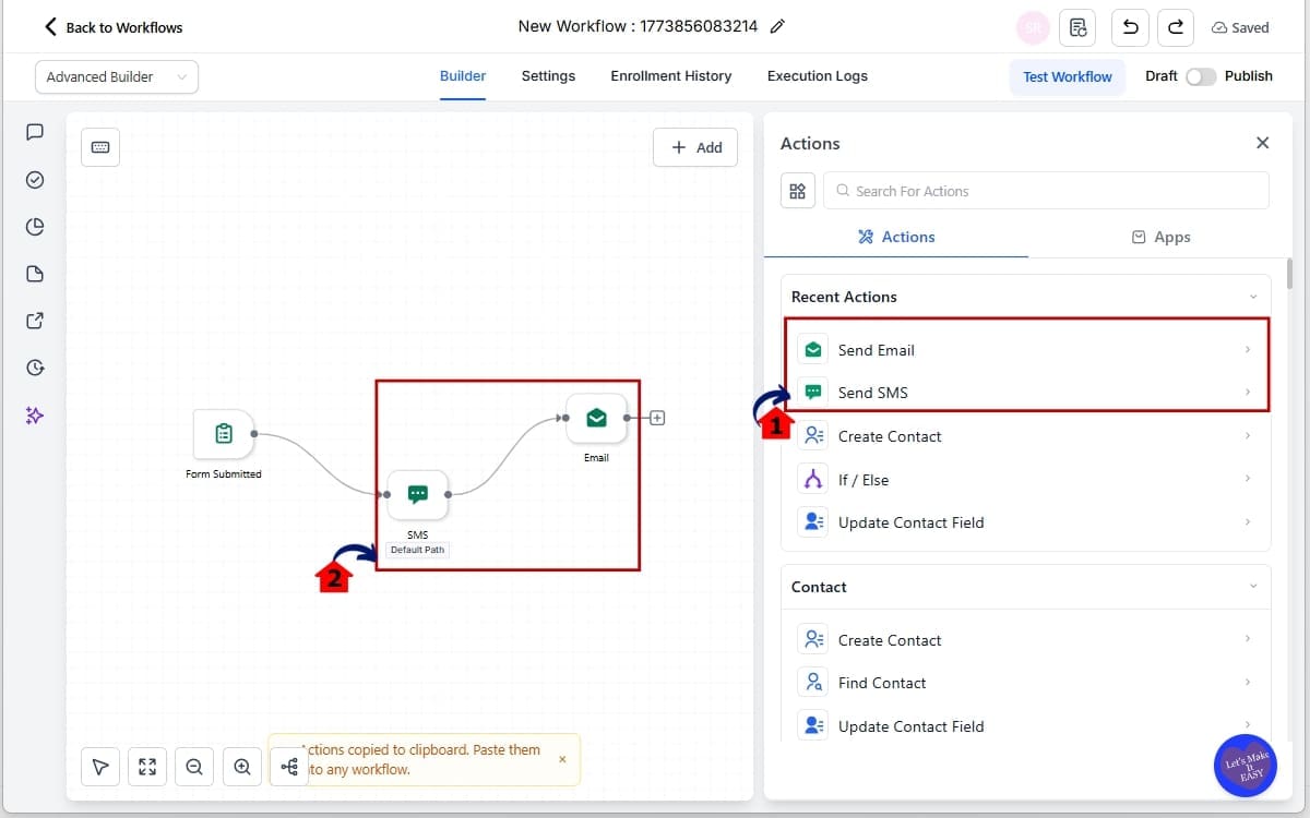 GHL Drag Drop Workflows
- Add Actions using drag and drop