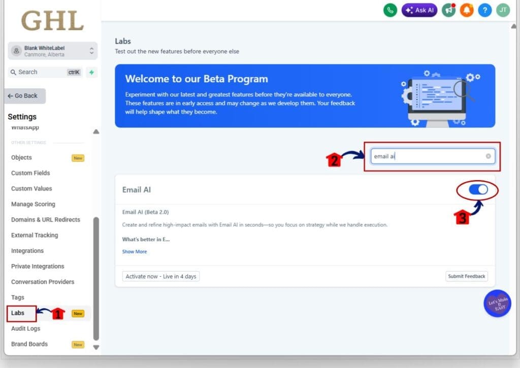 ghl email template import -enable