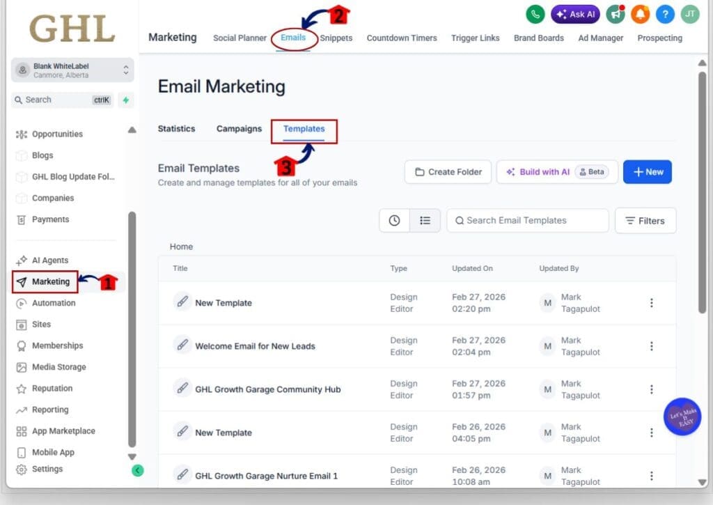 gohighlevel email template import - open