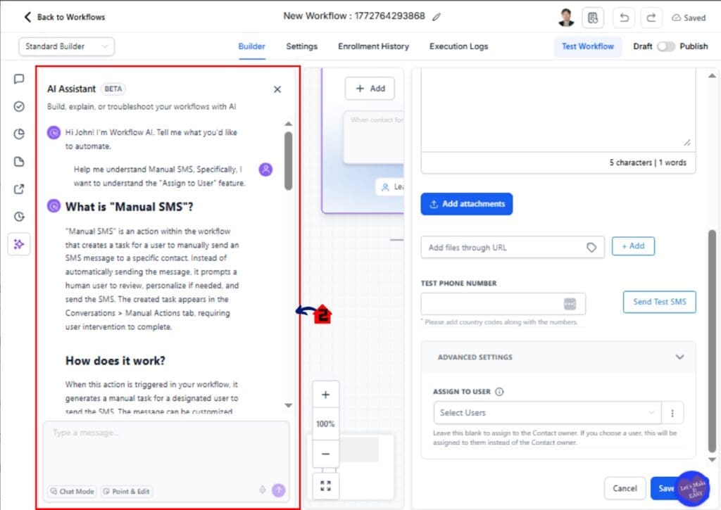 AI Workflow Tooltips GHL hover info icon to view workflow field explanation