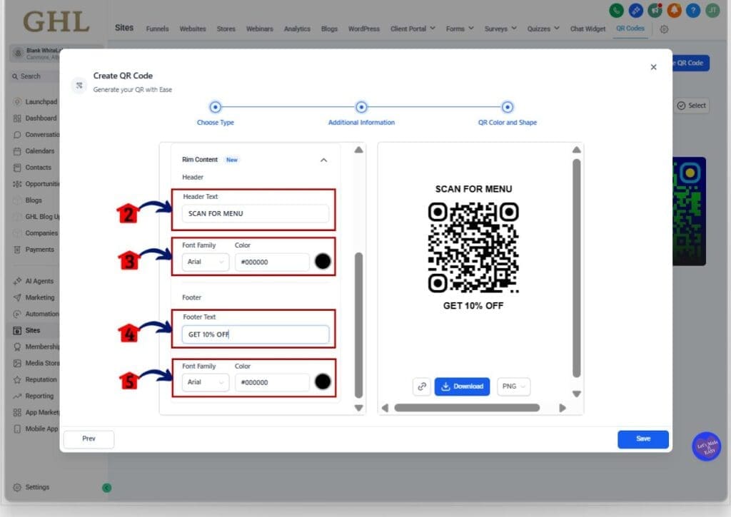 qr code styling - rim content