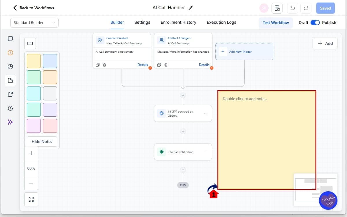 GHL Workflow Sticky Notes
- Add a Workflow Sticky Note on The Toolbar