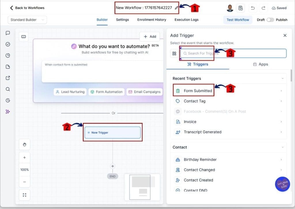 ai-workflow-automation-trigger GoHighLevel AI workflow automation - Set the Form Submitted Trigger