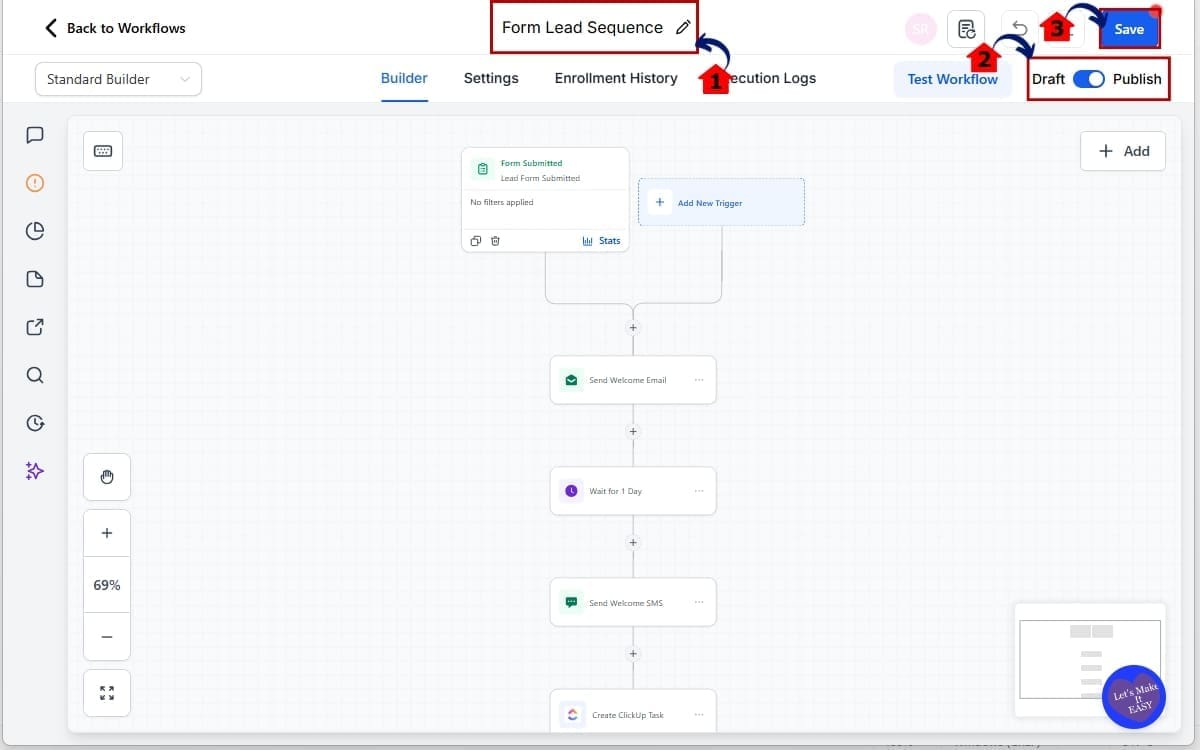 GoHighLevel AI Workflow Builder
- Finalize Workflow Settings and Save