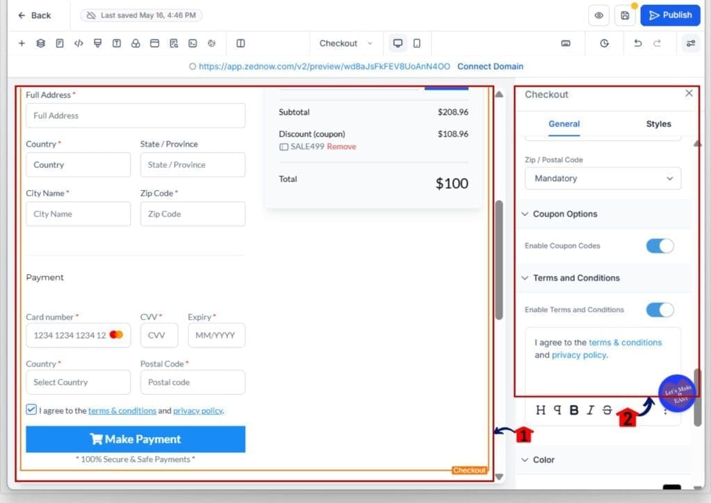 checkout-consent-checkbox-step03 gohighlevel checkout consent checkbox - select