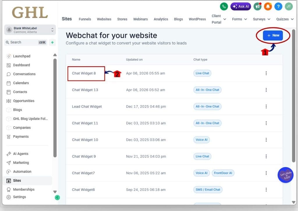 inline-chat-widget-step02 ghl inline chat widget - create