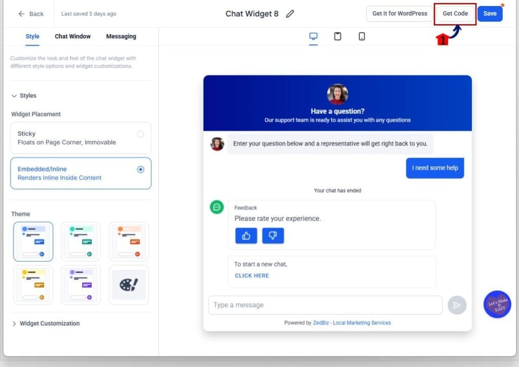 inline-chat-widget-step05 inline chat widget - get code