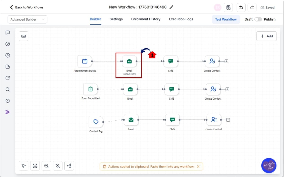 GHL Workflow Default Path
 - Identify Parallel Branches and the Default Path