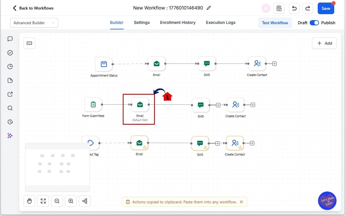 GoHighLevel Workflow Default Path
 - Set a Branch as the Workflow Default Path