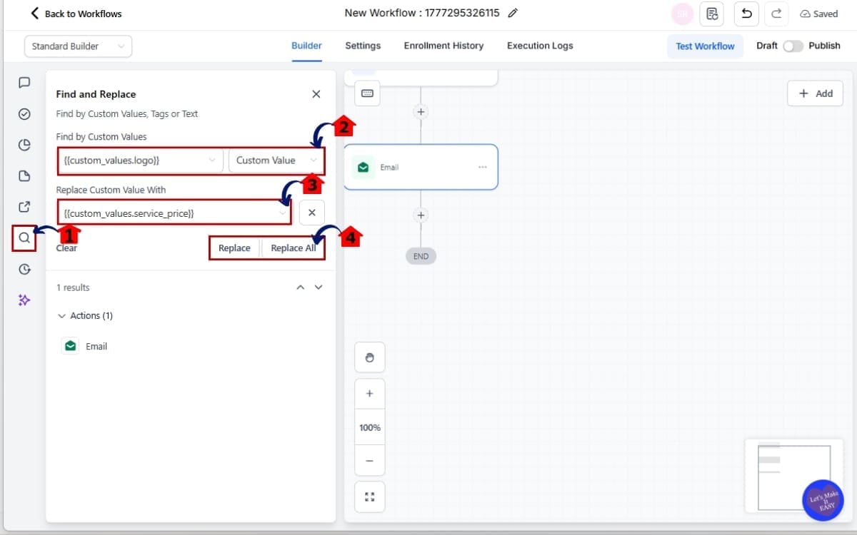 Workflow Find Replace
 - Open the Find Panel and Use Search and Replace