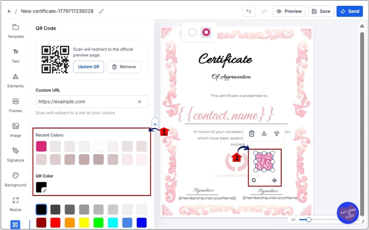 GHL Certificate QR Codes
 - Customize the QR Code Design in Certificate