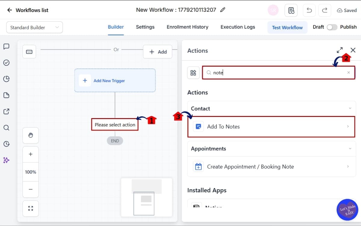 Custom object notes
 - Add the Add Note Action in Workflow