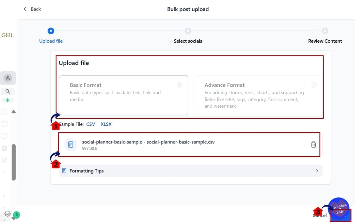 GoHighLevel Custom Video Thumbnails
 - Upload Your CSV File in posting