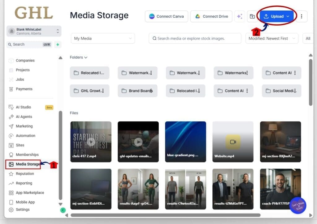 how to use ghl media folder upload