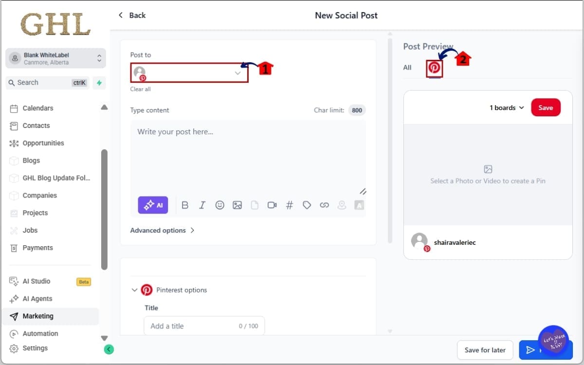 Pinterest Multi Board
 - Create a New Pinterest Post in Social Planner