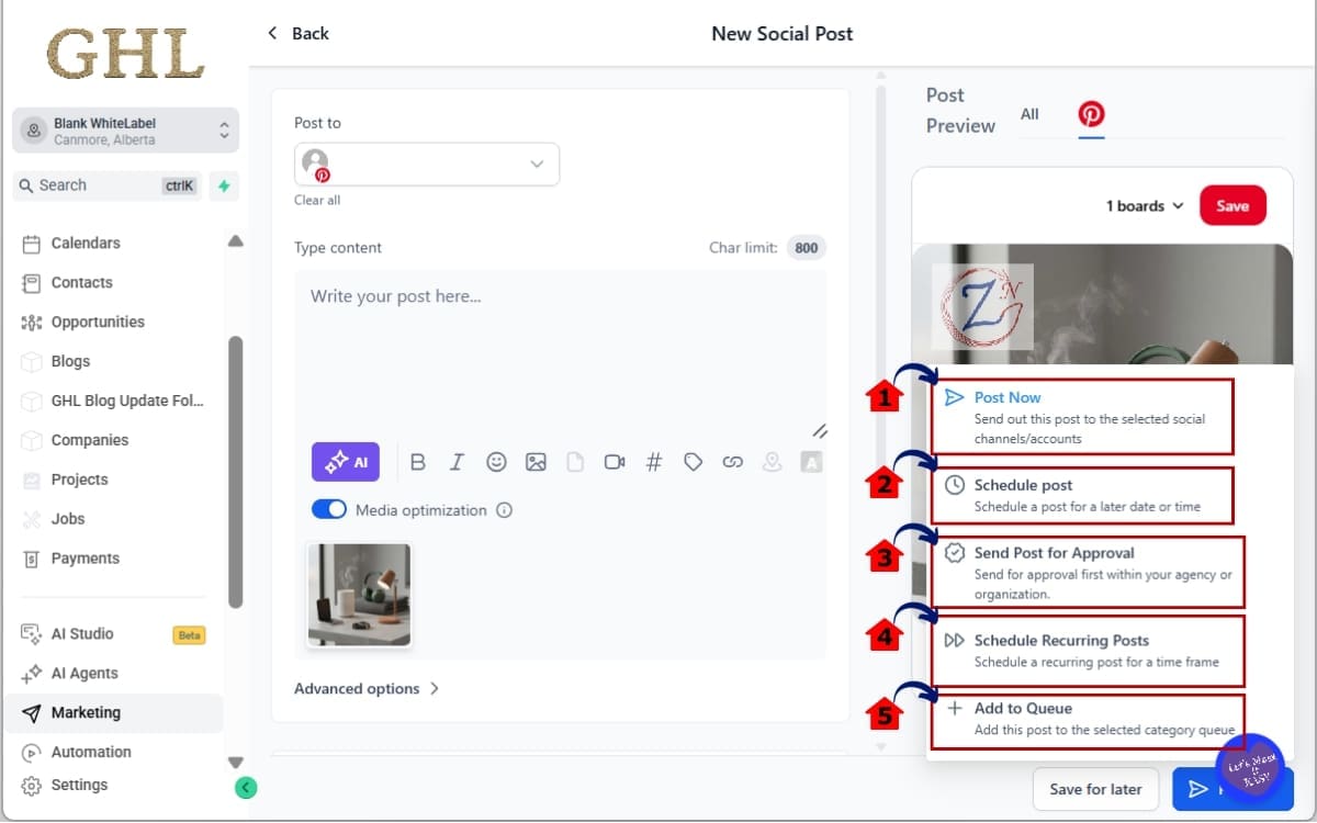 GoHighLevel Pinterest Multi Board
 - Choose Your Publishing Flow in Social Planner