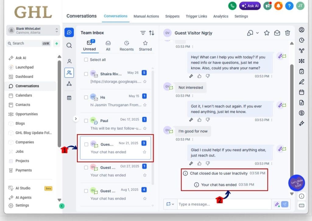 ghl preference change logs - coversations
