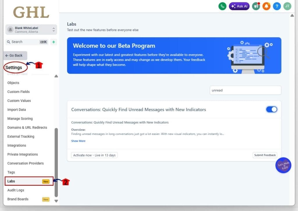 ghl unread message indicator - open