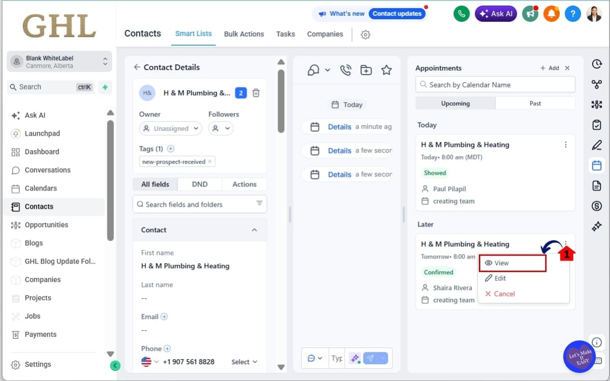 GoHighLevel Appointment Management System
 - Click the view button