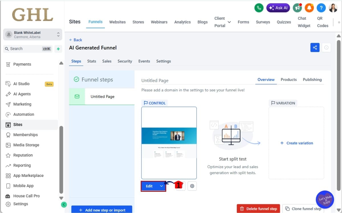 Funnel QR Code
 - Open and edit the Funnel Step