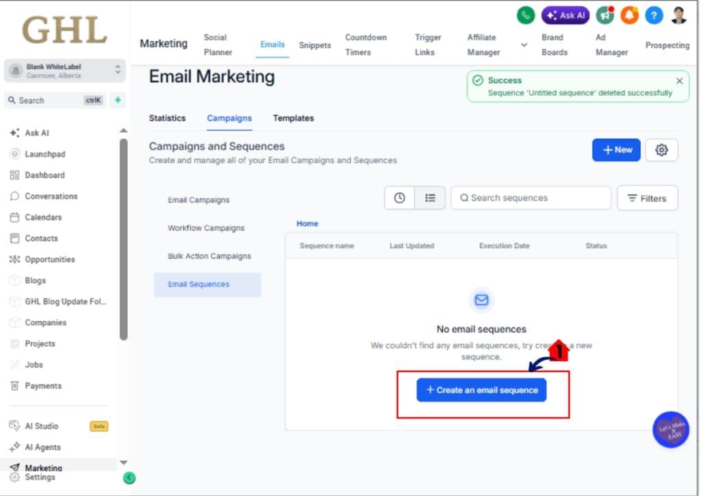 GoHighLevel Email Sequences Create a New Email Sequence