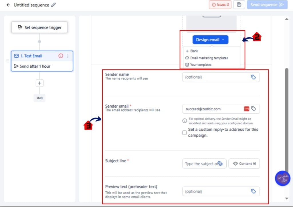 GHL Email Sequences Create Your Email Steps