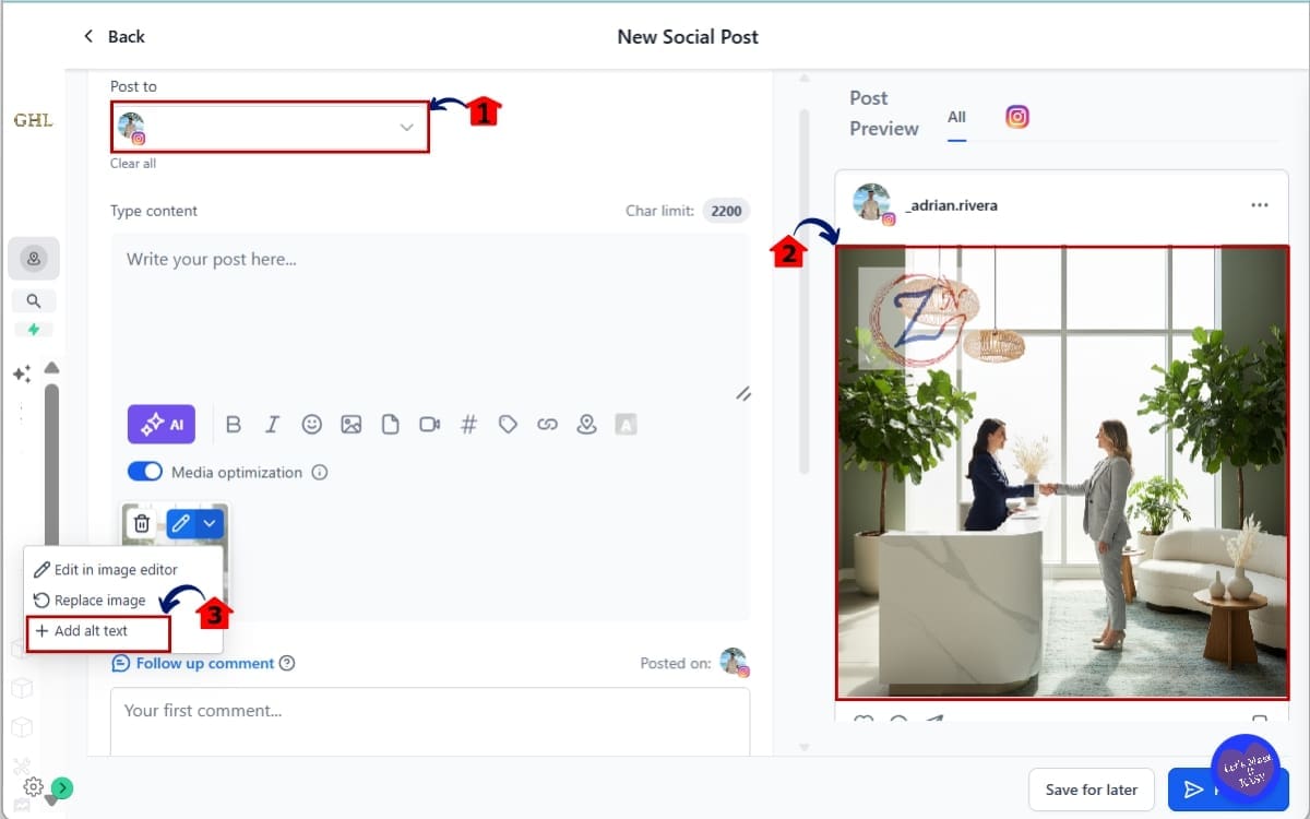 Image Alt Text
 - Create and edit the post