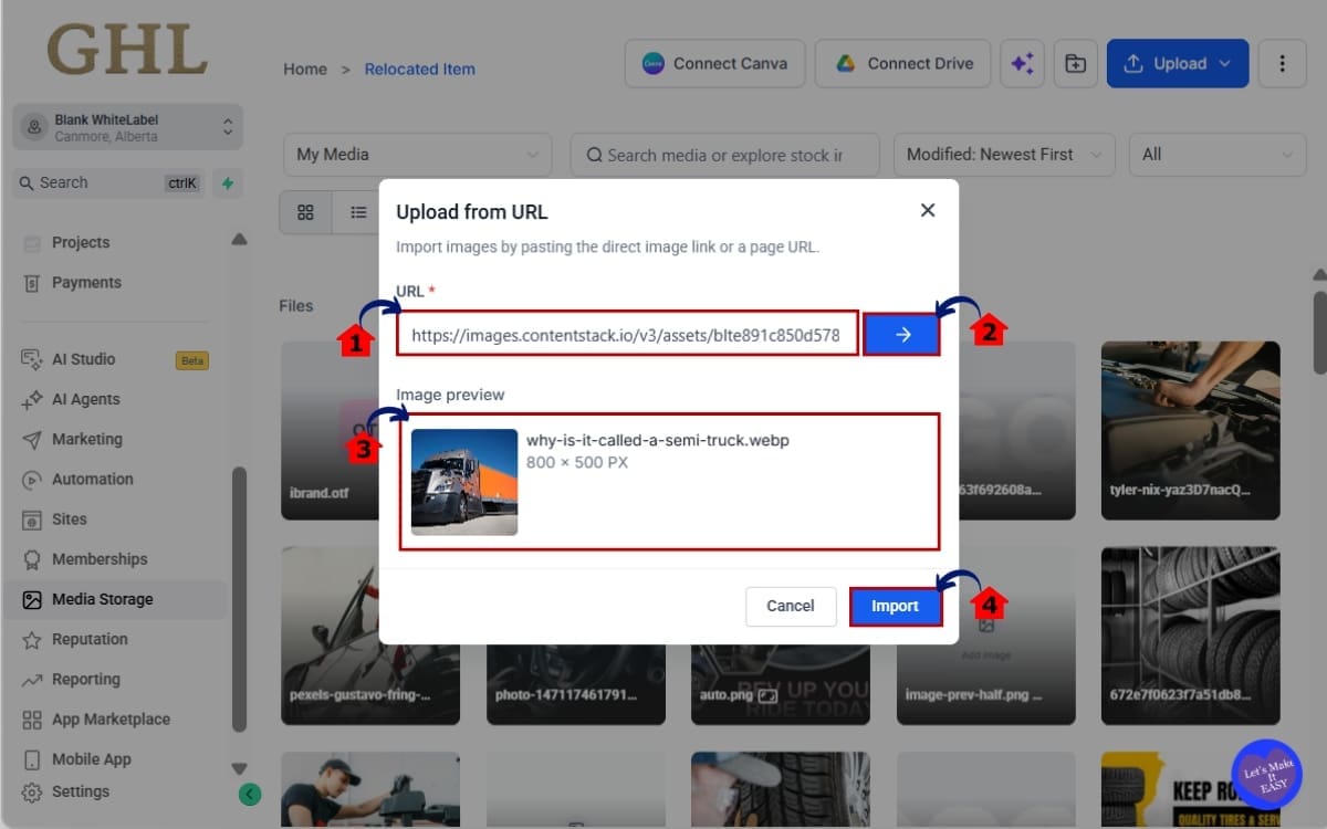 GHL Image URL Upload
 - Add the Public Image URL in Upload