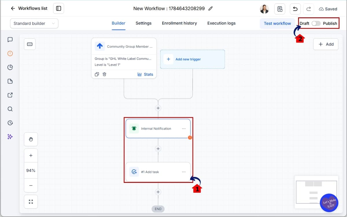GoHighLevel Community Workflow Triggers
 - Build Your Workflow Actions and Save
