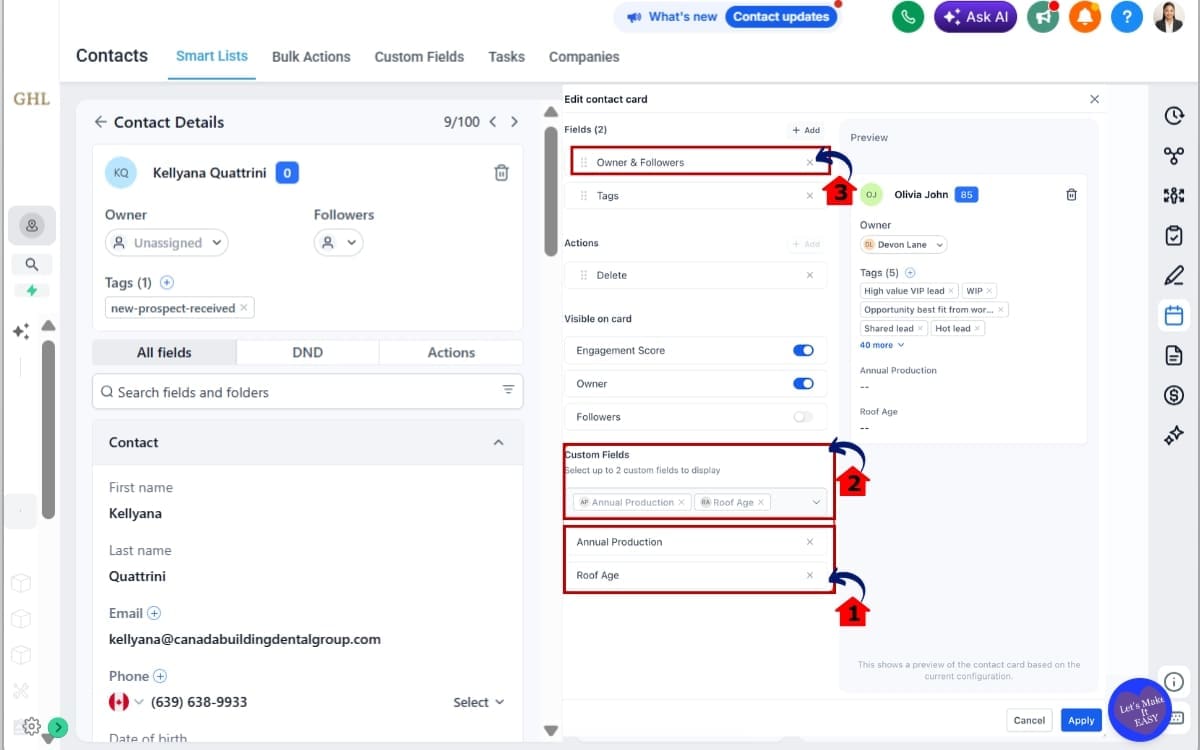 GoHighLevel Contact Page Customization - Add Custom Fields to the Contact Card