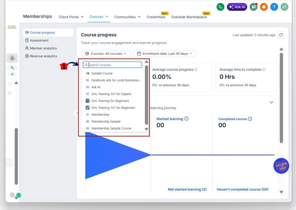 gohighlevel course progress analytics - review