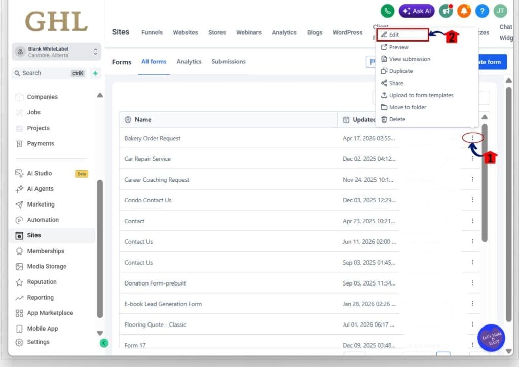 ghl form notifications - open