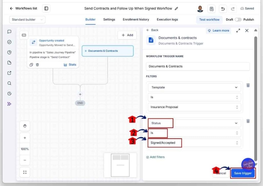 ghl-client-contract-automation-document-status GoHighLevel Client Contract Automation - Set the Signed Status Filter