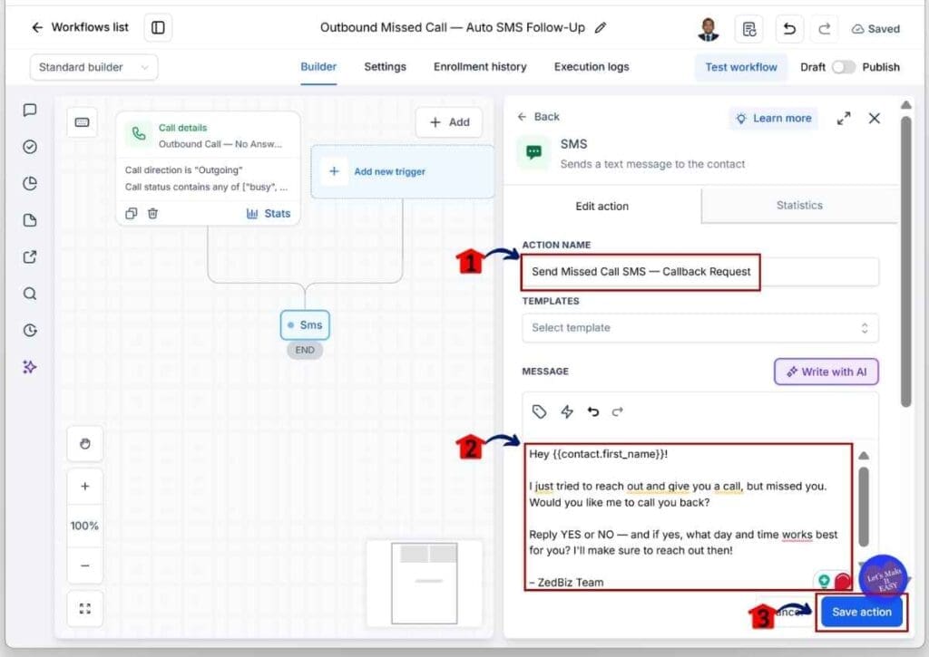 SMS Callback Workflow - Add the Callback Request Message