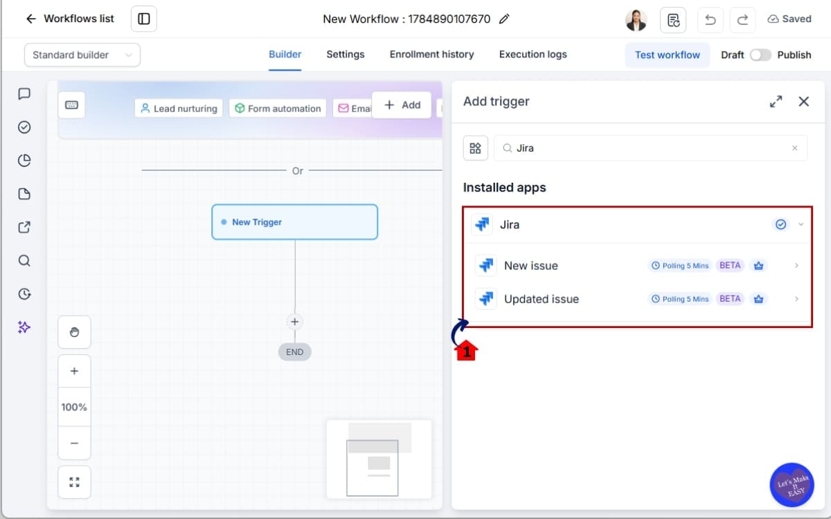 GHL Jira Workflow Automation
 - Add a Jira Trigger in your Work