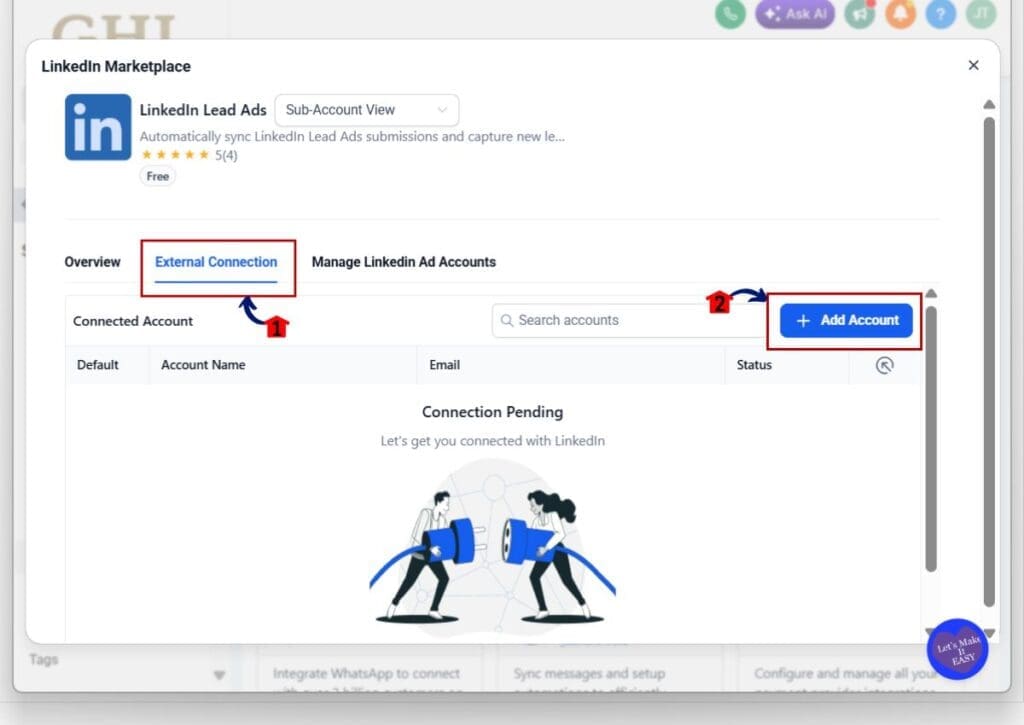 gohighlevel linkedin integration - connect