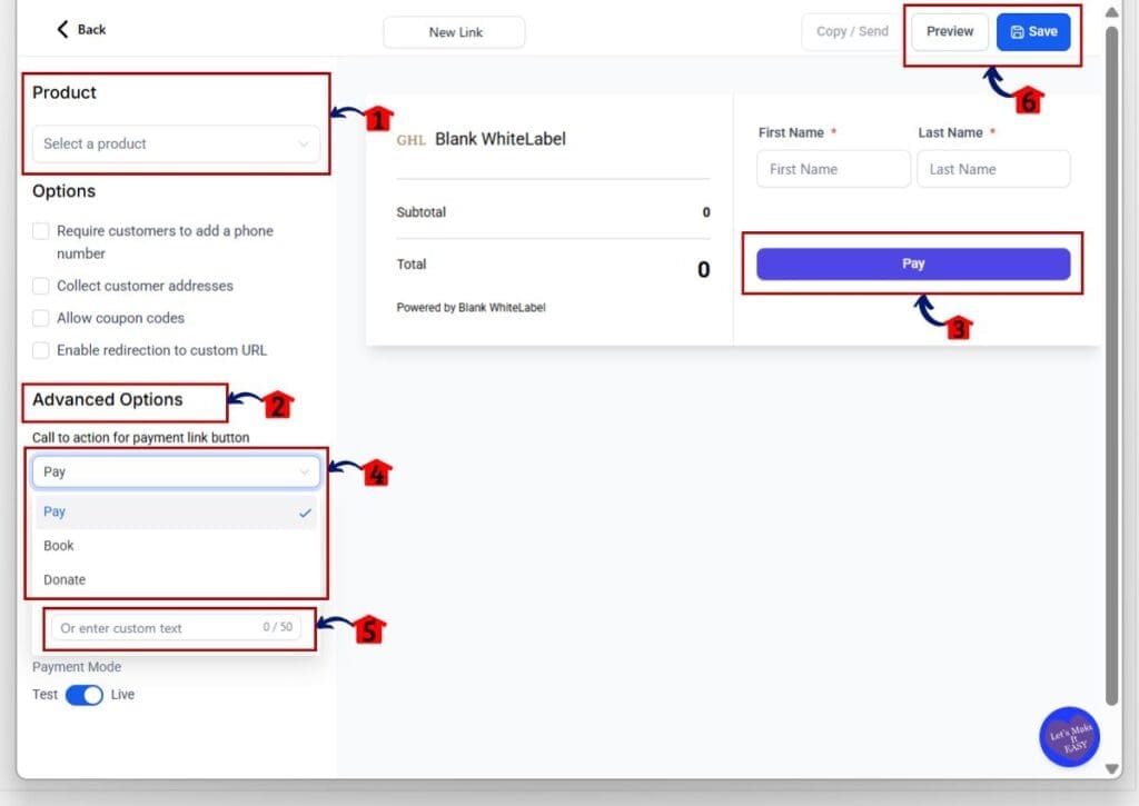 ghl payment button text - add