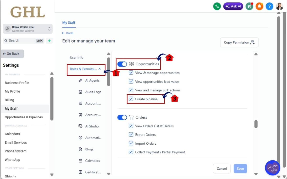 Pipeline Creation Permissions
- Open Roles & Permissions then Configure