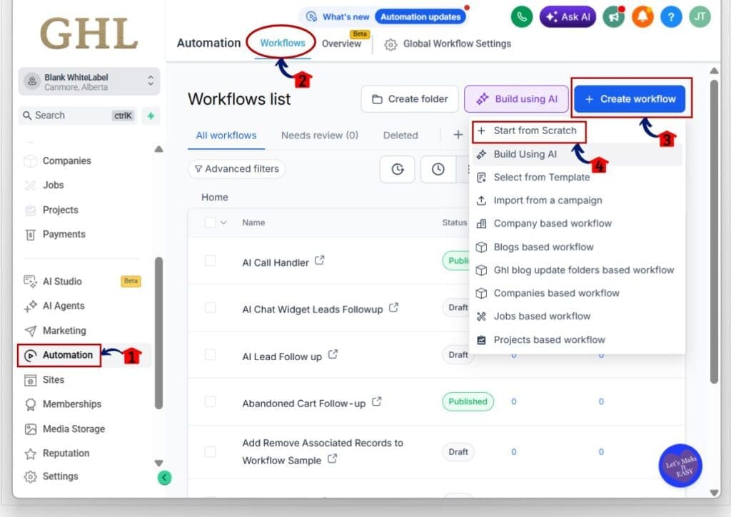 how to setup ghl task status automation