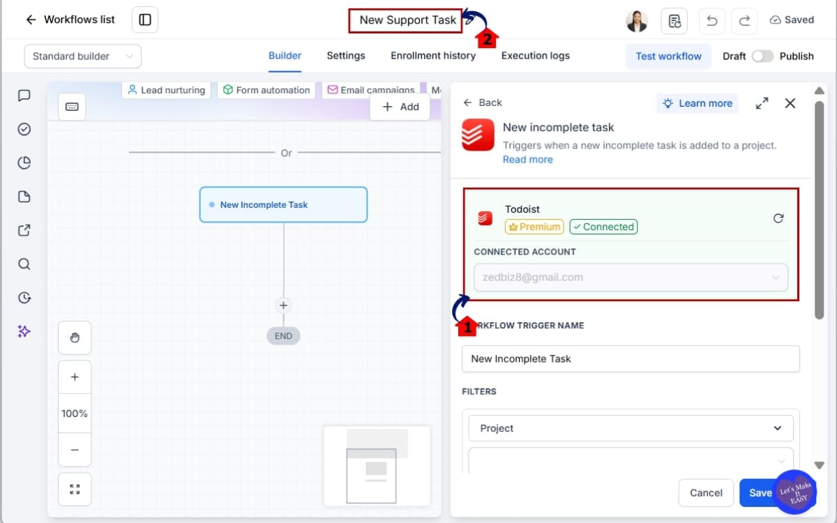 GHL Todoist Task Integration
 - Connect and Configure Your Todoist Trigger