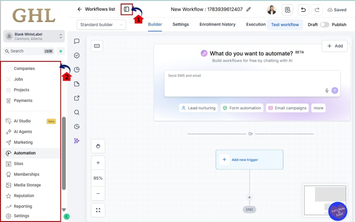 GHL Workflow Navigation Sidebar
 - Show the Workflow Navigation Sidebar