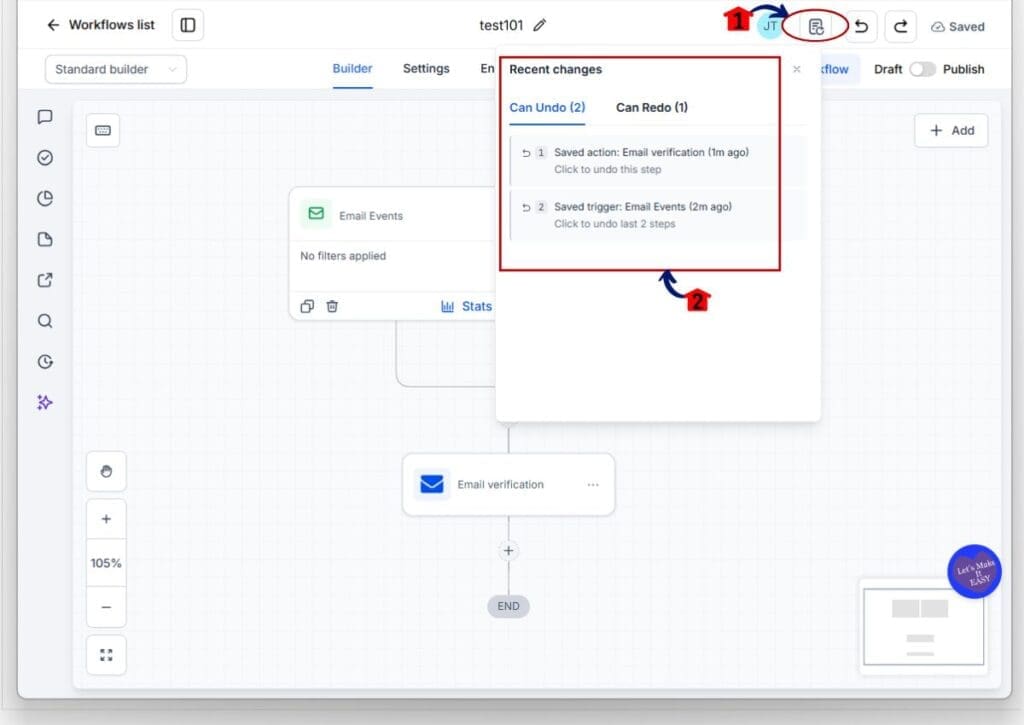 ghl workflow undo redo - changes