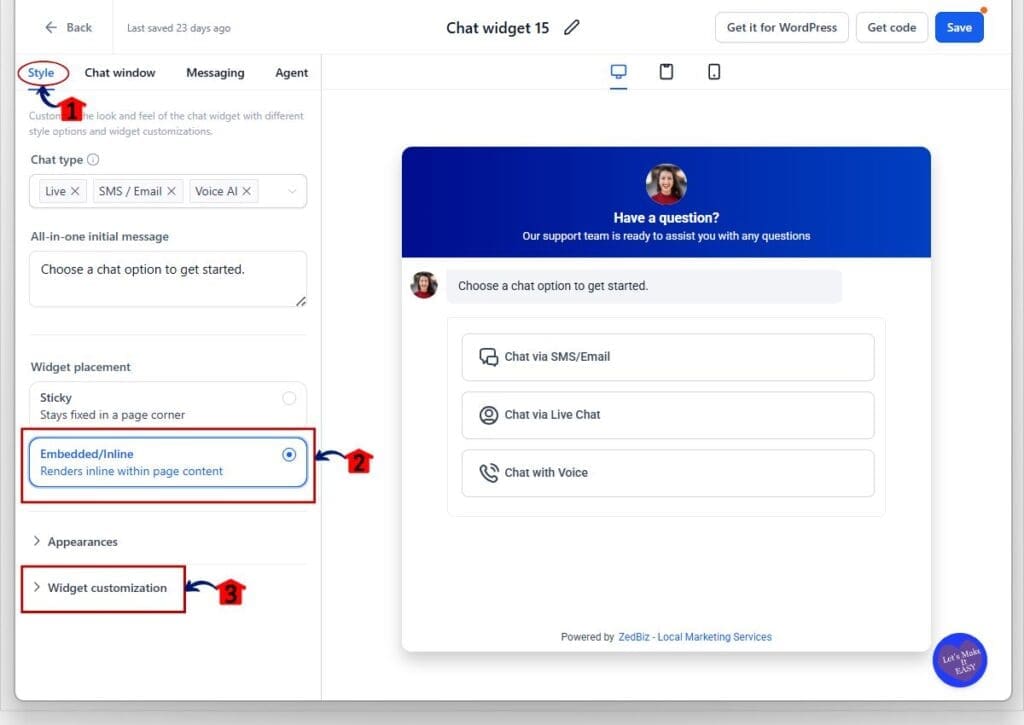chat-widget-placement-step02 ghl chat widget placement - change