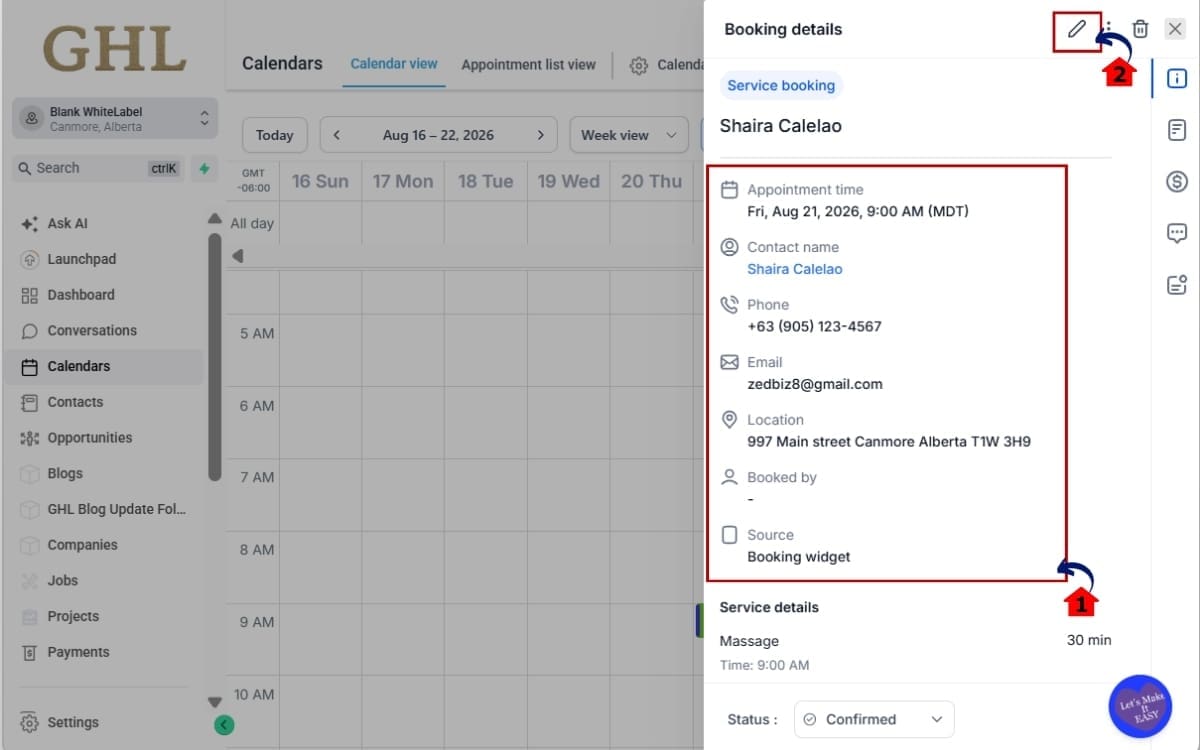 Edit Service Bookings
 - Open the Service Booking Editor
