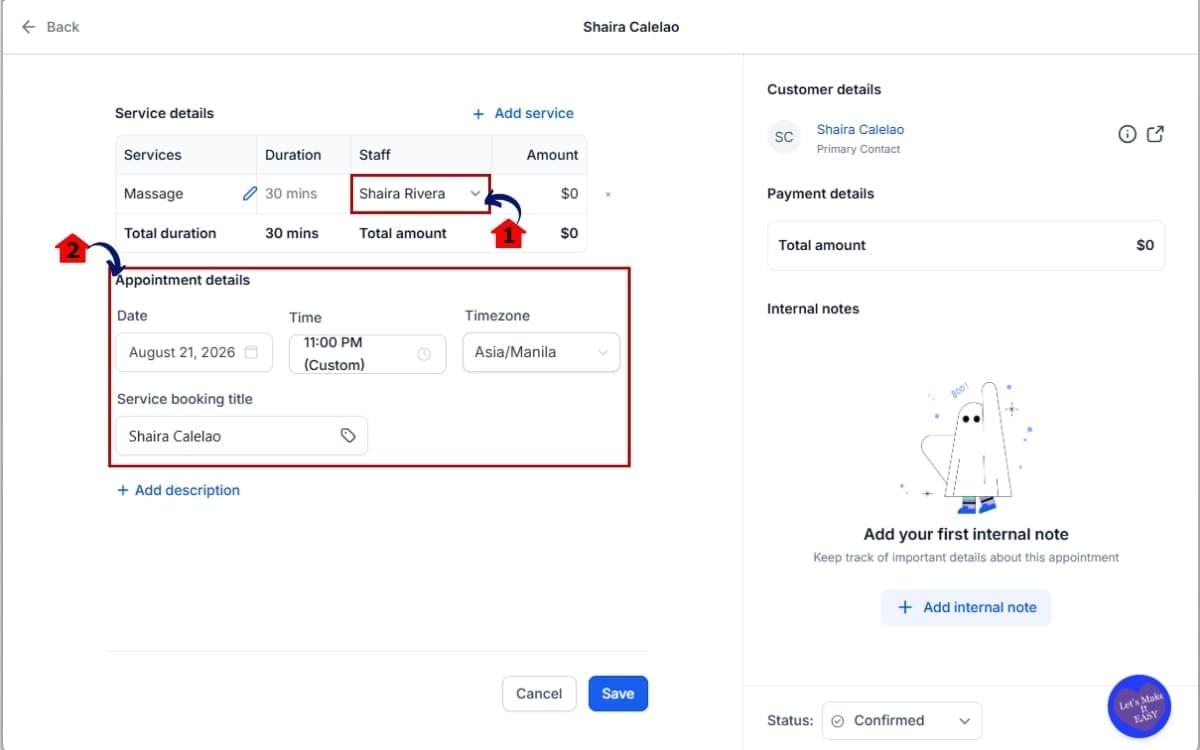 GHL Edit Service Bookings
 - Edit Service Bookings in Calendar