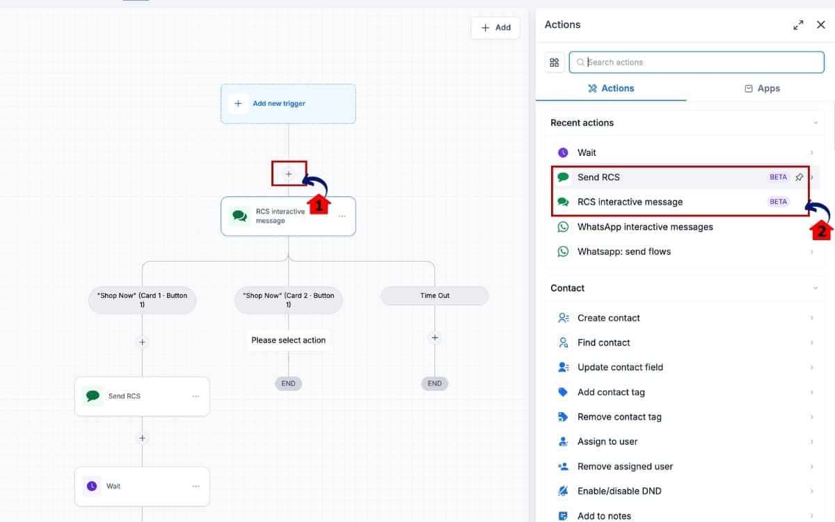 RCS Workflow Messaging 
 - Add an RCS Workflow Action